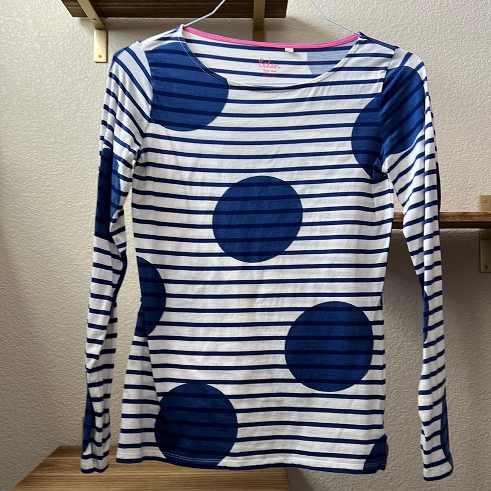 Boden blue stripe and large polka dot Breton tee